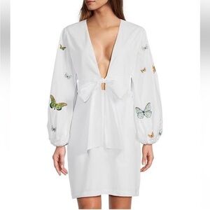 NEW Fanm Mon Larson Cotton Bishop sleeve plunge neck butterfly dress sz M